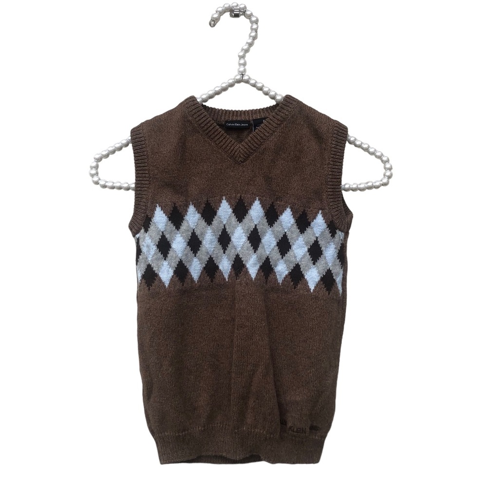Calvin Klein Brown Argyle Sweater Vest size 6 - Picture 3 of 9